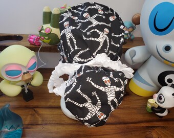 Halloween Mummy's with Coordinating Fabric Ponytail Scrub Hat, Scrub Cap Surgical Cap,  Surgical Hat