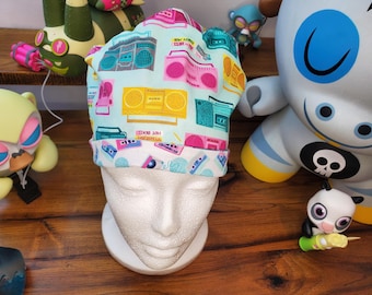 Colorful Retro Boomboxes with Coordinating Tape Fabric Pixie Scrub Hat,  Scrub Cap,  Surgical Hat,  Surgical Cap
