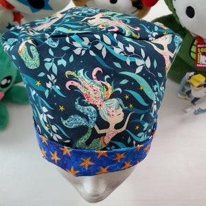 Mermaids with Coordinating Starfish Fabric Scrub Cap,  Surgical Cap, Scrub Hat, Surgical Hat