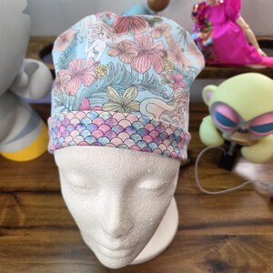 Little Mermaid with coordinating fabric Pixie Scrub Hat,  Scrub Cap, Surgical Hat, Surgical Cap