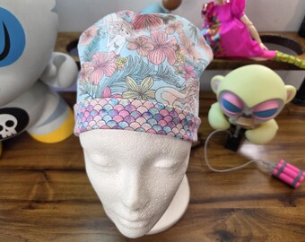 Little Mermaid with coordinating fabric Pixie Scrub Hat,  Scrub Cap, Surgical Hat, Surgical Cap
