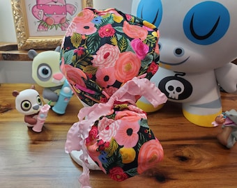 Rifle Paper Co English Garden Rayon Challis Juliet Rose "Navy" Fabric Ponytail Scrub Hat,  Scrub Cap,  Surgical Hat,  Surgical Cap