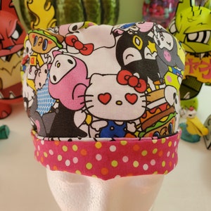 Kitty and Friends Pixie Adjustable Style Scrub Cap, Scrub Hat, Surgical Cap, Surgical Hat