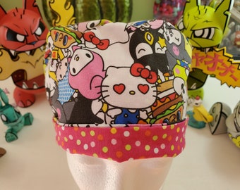 Kitty and Friends Pixie Adjustable Style Scrub Cap, Scrub Hat, Surgical Cap, Surgical Hat