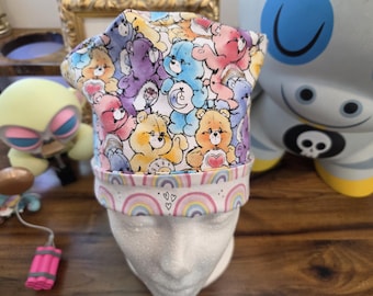 Stacked Care Bears with Coordinating Rainbow Fabric Scrub Cap,  Surgical Cap, Scrub Hat, Surgical Hat