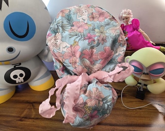 Little Mermaid with coordinating fabric Ponytail Scrub Hat,  Scrub Cap, Surgical Hat, Surgical Cap