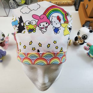 Kitty and Friends Pixie Adjustable Style Scrub Cap, Scrub Hat, Surgical Cap, Surgical Hat