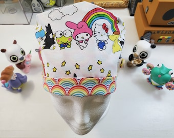Kitty and Friends Pixie Adjustable Style Scrub Cap, Scrub Hat, Surgical Cap, Surgical Hat