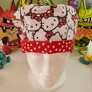 Kitty With Coordinating Fabric Adjustable Pixie Style Scrub Cap, Scrub Hat,  Surgical Cap, Surgical Hat