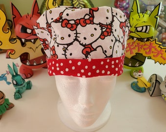 Kitty With Coordinating Fabric Adjustable Pixie Style Scrub Cap, Scrub Hat,  Surgical Cap, Surgical Hat