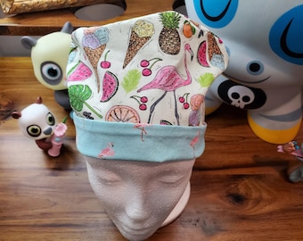 Springtime Flamingos and Ice-cream Cones with Coordinating Flamingo Fabric Pixie Scrub Hat,Surgical Cap, Surgical Hat,  Scrub Cap