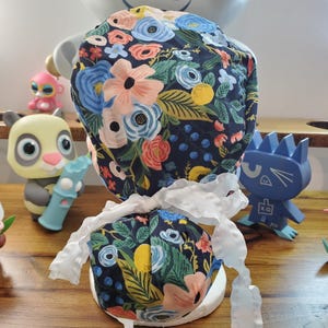 Rifle Paper Co Garden Party Wildwood in Navy Flower Ponytail Scrub Cap, Scrub Hat, Surgical Cap, Surgical Hat