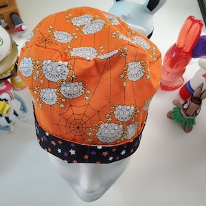 Halloween Spider with Spiderweb and Coordinating Halloween Fabric Scrub Cap, Scrub Hat, Surgical Cap, Surgical Hat