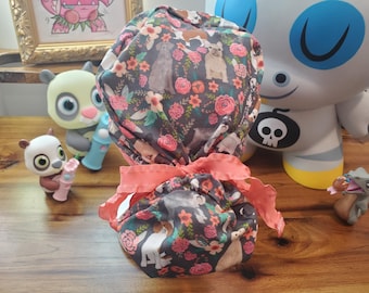 Dogs in the Garden with Coordinating Fabric Ponytail Scrub Hat,Surgical Cap, Surgical Hat, Scrub Cap