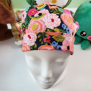 Rifle Paper Co English Garden Rayon Challis Juliet Rose &quot;Navy&quot; Flower Pixie Scrub Cap, Scrub Hat, Surgical Cap, and Surgical Hat