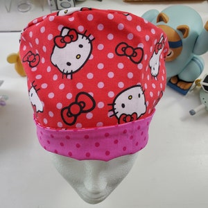 Kitty With Coordinating Fabric Adjustable Pixie Style Scrub Cap, Scrub Hat,  Surgical Cap, Surgical Hat