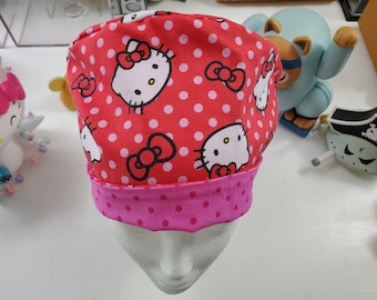 Kitty With Coordinating Fabric Adjustable Pixie Style Scrub Cap, Scrub Hat,  Surgical Cap, Surgical Hat