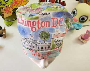 Washington DC map with Cherry Blossoms Pixie Scrub Cap, Scrub Hat, Surgical Cap, Surgical Hat