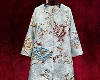 Vintage French Floral Embroidered Midi Coat with Jeweled Accents | Mother of the Bride/Groom Outfit, Up to 3XL,Gift for Mom