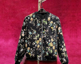 French Vintage Jacquard baseball Jacket |3D Embellished Beaded Streetwear Jacket with Intricate Detailing  |Monogram Support