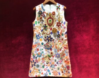 trapèze vintage brodée française - Détails de perles 3D et de bijoux | Applique 3D romantique en tissu sur mesure | Robe de fête champêtre