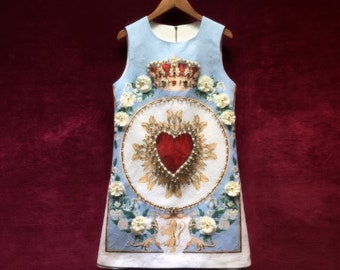 Robe vintage en jacquard français - Ornements floraux et bijoux 3D | Jupe Garden Party | Cadeau robe romantique appliquée en tissu sur mesure
