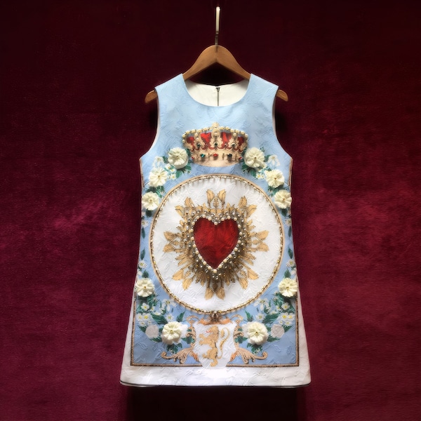 Vintage Französisch Jacquard Kleid, 3D Floral Verziertes Kleid, Ärmelloses Kleid, Streetwear Perlen Kleid, Stickerei Strass Applikationen Kleid