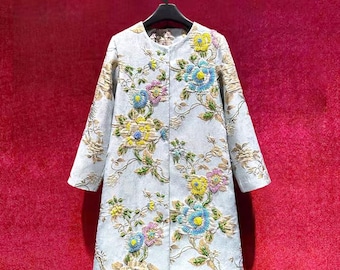 Bridal Vintage French Embroidery Coat - 3D Floral & Jeweled Accents, 3/4 Sleeves Couture |Custom-Fabric Romantic Midi Coat |Monogram Support