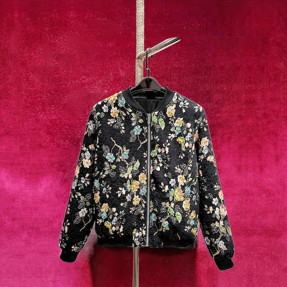 French Vintage Jacquard baseball Jacket |3D Embellished Beaded Streetwear Jacket with Intricate Detailing  |Monogram Support