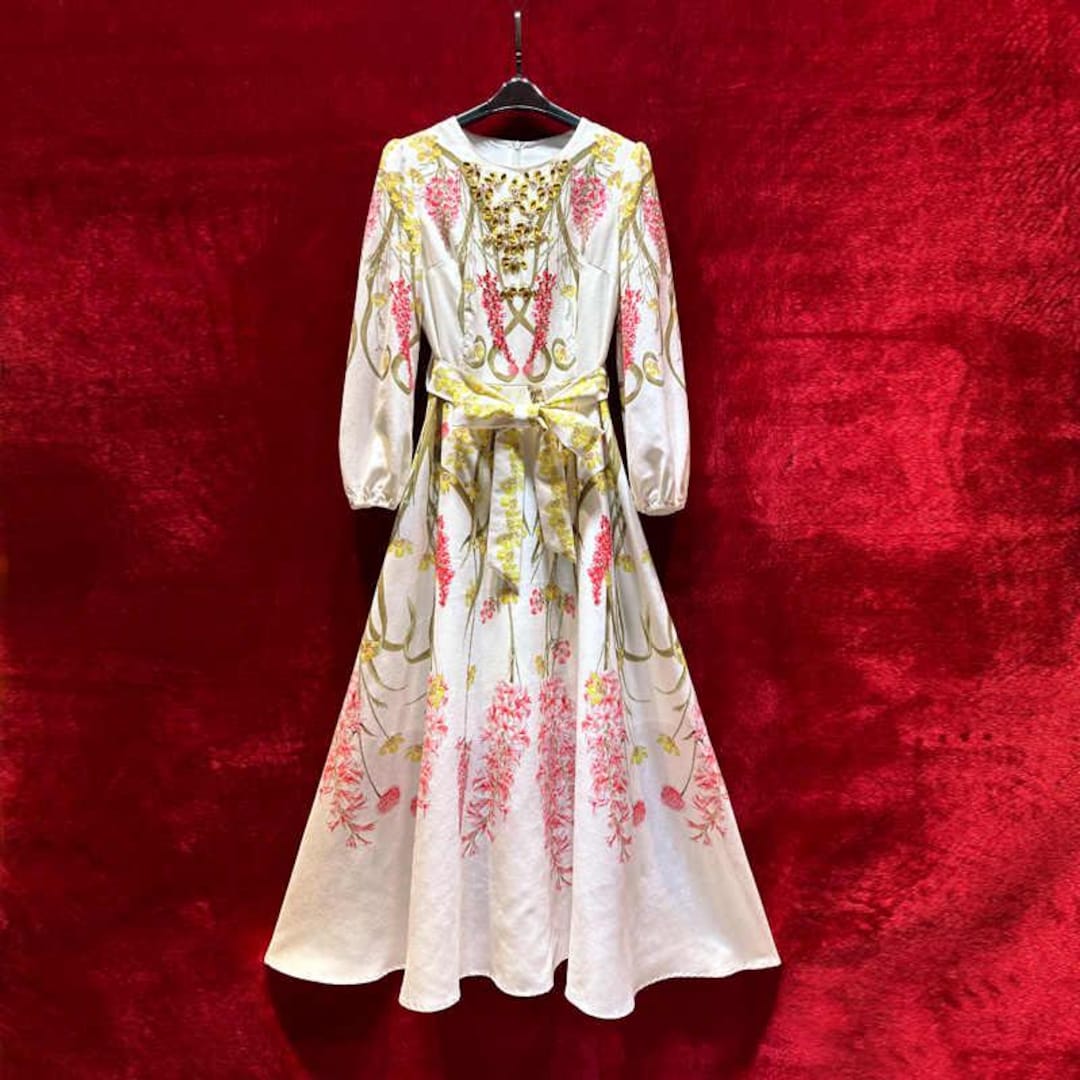 New retro French court style pleated long-sleeved loose dress