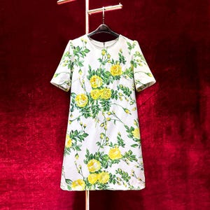 Vintage French Embroidery Yellow Rose 3D Flora Dress - Embroidery & Jeweled Accents | Custom-Fabric Romantic Party Skirt Gift for Her