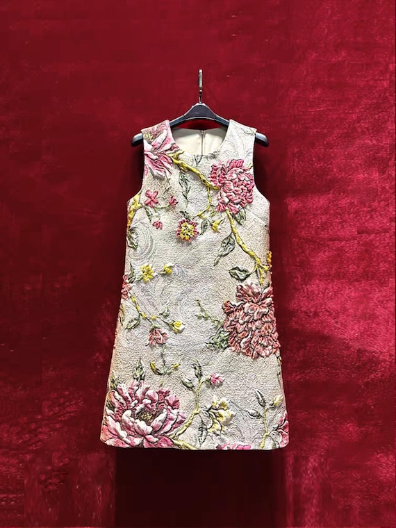 Vintage Embroidered 3D Peony Floral & Jeweled A - Line Dress | Garden  Party, Wedding Guest Outfit (for All Ages), Romantic Gift - Etsy