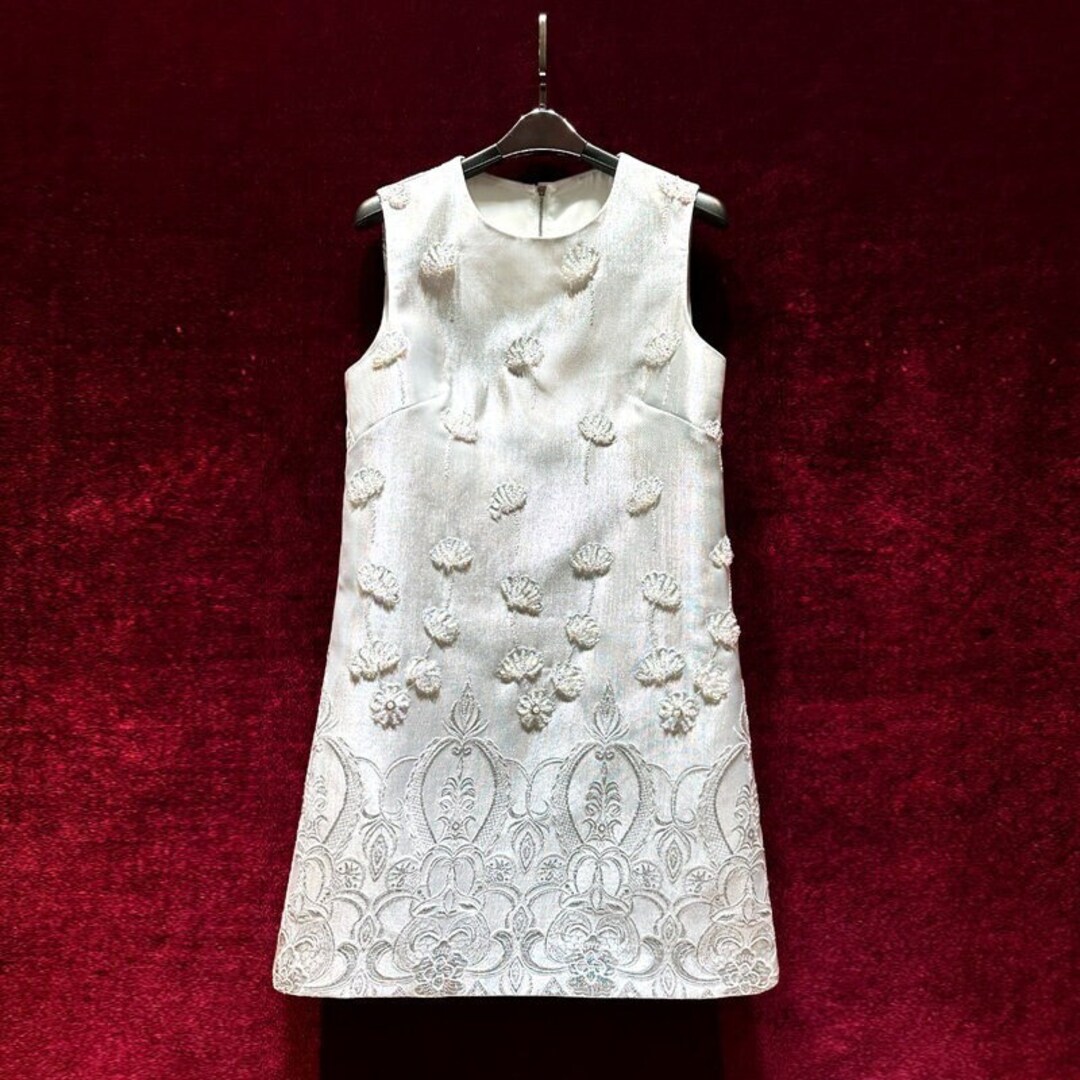 Vintage French Jacquard Dress, 3D Floral Embellished Dress, Sleeveless ...
