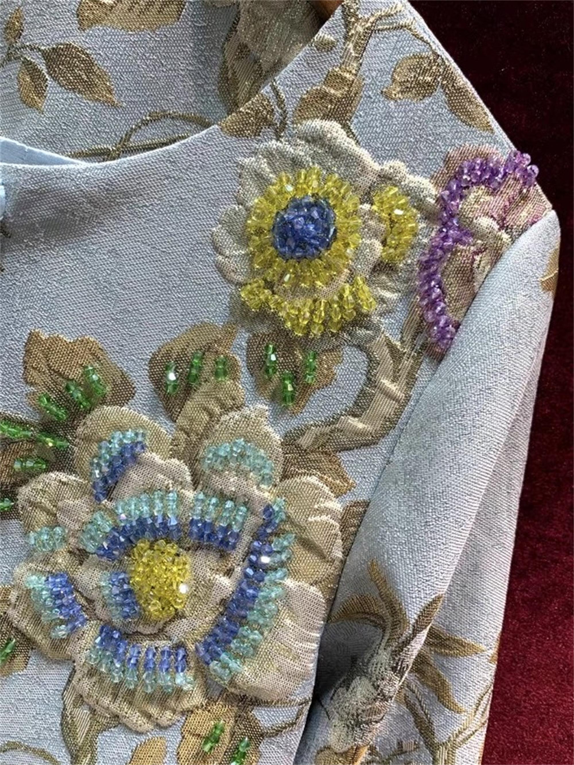 Bridal Vintage French Embroidery Coat - 3D Floral & Jeweled 