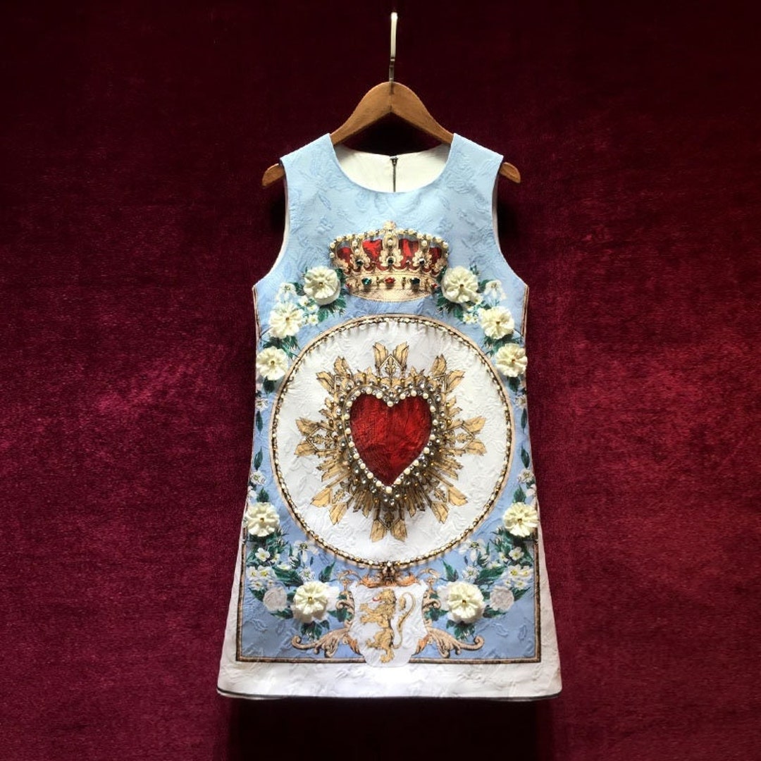 Vintage French Jacquard Dress, 3D Floral Embellished Dress, Sleeveless ...