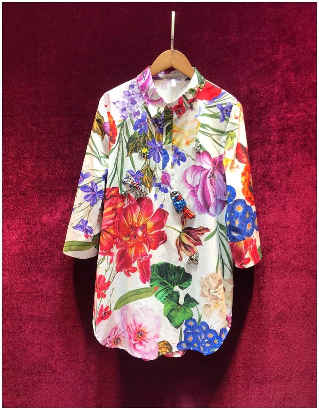 Vintage Floral Embroidered Mesh Longsleeve (XS/S)