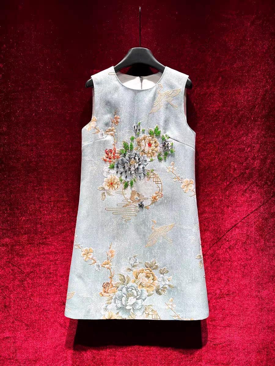 green emerald velvet dress Farm Animals French Knot Embroidered Girl Dress 12