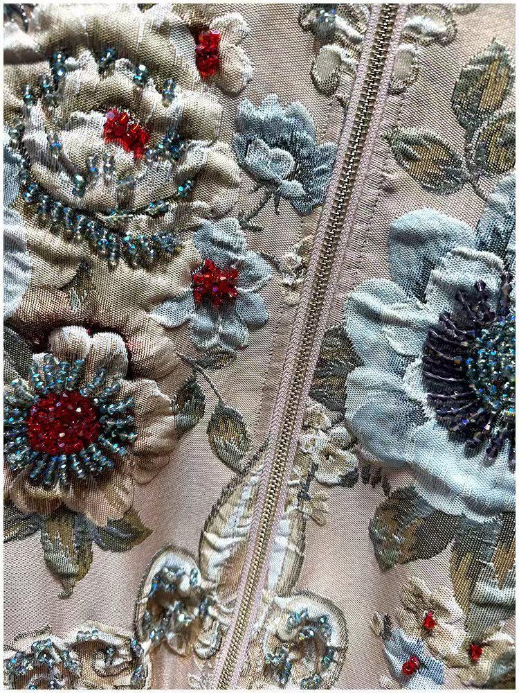 French Vintage Jacquard Baseball Jacket, 3D Floral French Vintage Jacquard Baseball Jacket, 3D Floral