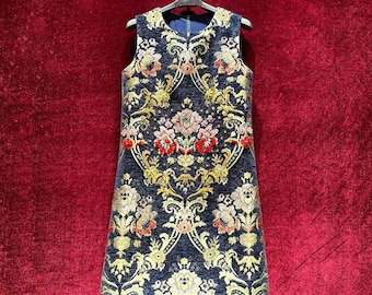 Vintage French Embroidered Mini A - Line Set: Dress & Coat with 3D Floral Jeweled Accents, All - Age Casual Wedding Ready