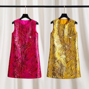 Vintage Rose 3D Jacquard Sleeveless Dress - Jeweled & Beaded Accents | Gold Option Available | Glam Vintage Prom Dress | Perfect Gift Idea