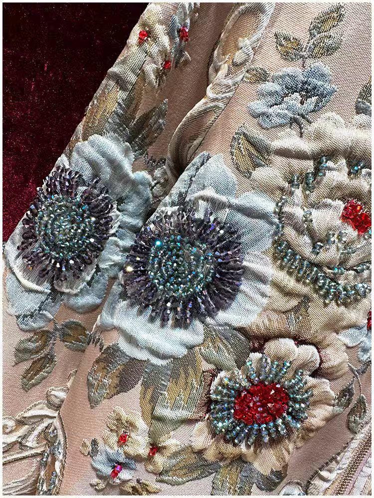 French Vintage Jacquard Baseball Jacket, 3D Floral French Vintage Jacquard Baseball Jacket, 3D Floral