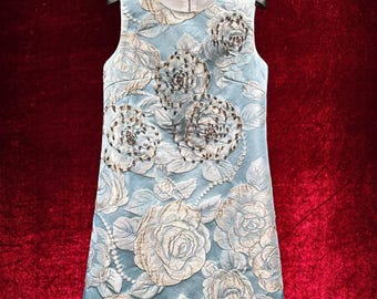 Vintage French Embroidery Dress - A-Line Dress | 3D Floral & Jeweled Accents for  Garden Parties and Casual Weddings