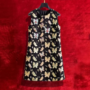 French Embroidery  Black Sleeveless Dress - Butterfly & Jeweled Embellishments | Romantic Party Dress | Custom-Fabric Clothing Gift Ideas