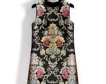 Vintage Embroidered 3D Peony Floral & Jeweled A - Line Dress | Garden Party, Wedding Guest Outfit (For All Ages), Romantic Gift