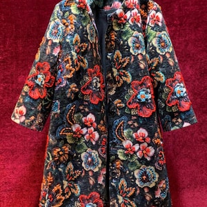 Vintage French Embroidery Mom Wear - 3D Flowers & Jeweled Accents (For All Ages) | Custom-Fabric Casual Elegant  3/4 Sleeves Midi Coat Gift