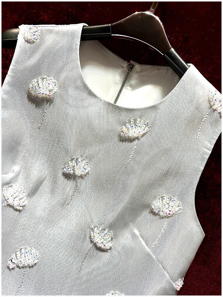 Vintage French Jacquard Dress, 3D Floral Embellished Dress, Sleeveless ...