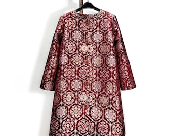 Vintage French Embroidery Mom Wear Set - Christmas Party Outfit | Coat & A-Line Dress| Up to 3XL