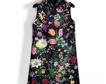 Vintage French Floral A-Line Dress - 3D Floral Jeweled Party Dress