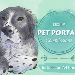 Physical Custom Pet Portrait - Commission from Photo - A4 Custom Pet Art, Cartoon Your Pet, Character Art, Personalised Gift, Illustration
