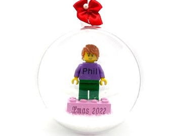 Personalised Mini-Figure on a brick bauble - Made using up-cycled LEGO® -Christmas Bauble, Christmas Decoration, Personalized Christmas 2023